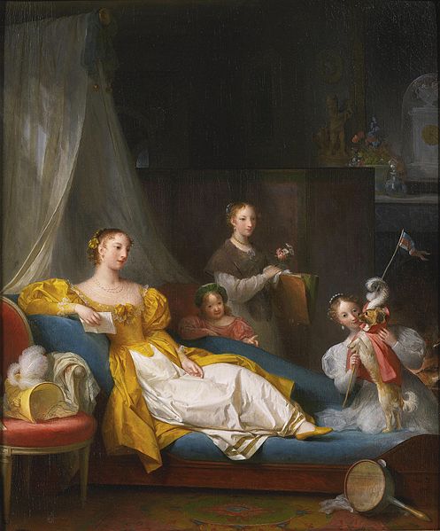 Une famille dans un jeu intérieur avec un chien (A famiily in an interior playing with a dog), oil on canvas, date unknown, Marguerite Gérard