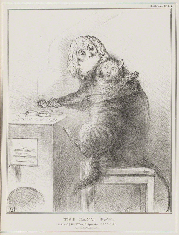 The Cat's Paw (Charles Maurice de Talleyrand-Périgord, Prince de Benevento; Henry John Temple, 3rd Viscount Palmerston) by John HB Doyle, 1832, National Portrait Gallery, London.